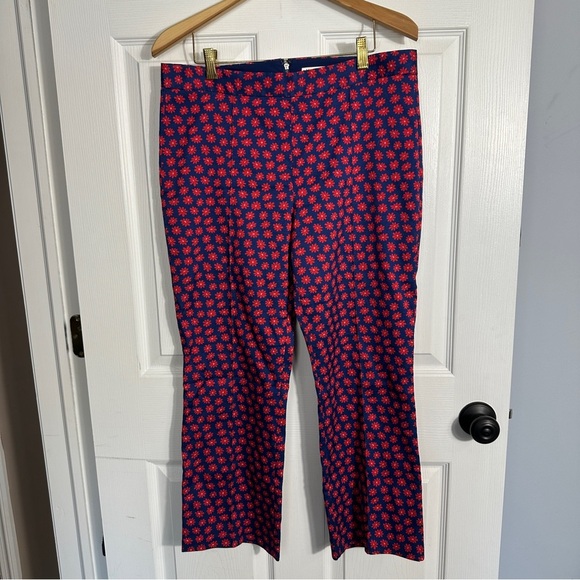 ALICE + OLIVIA Michiko Pintuck Daisy Print Pants Navy/Red Size 10 - Picture 1 of 11